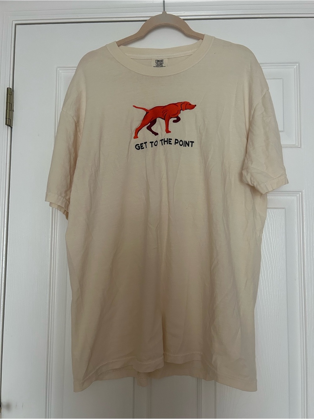 Comfort Colors tee -“Get to the point” dog embroidery - cream/yellow